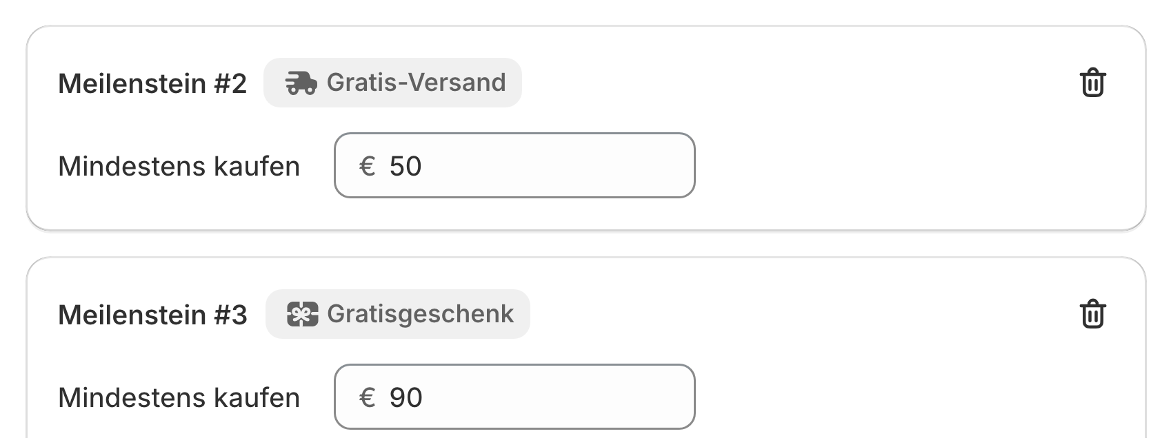 Ein Meilenstein, eingerichtet in AOV.ai Free Gift