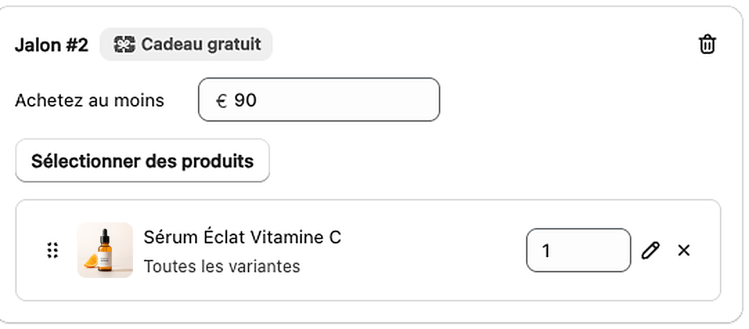 Un jalon configuré dans AOV.ai Free Gift