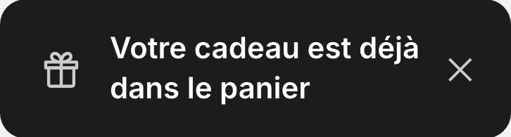 Le bandeau qui confirme que le cadeau est dans le panier