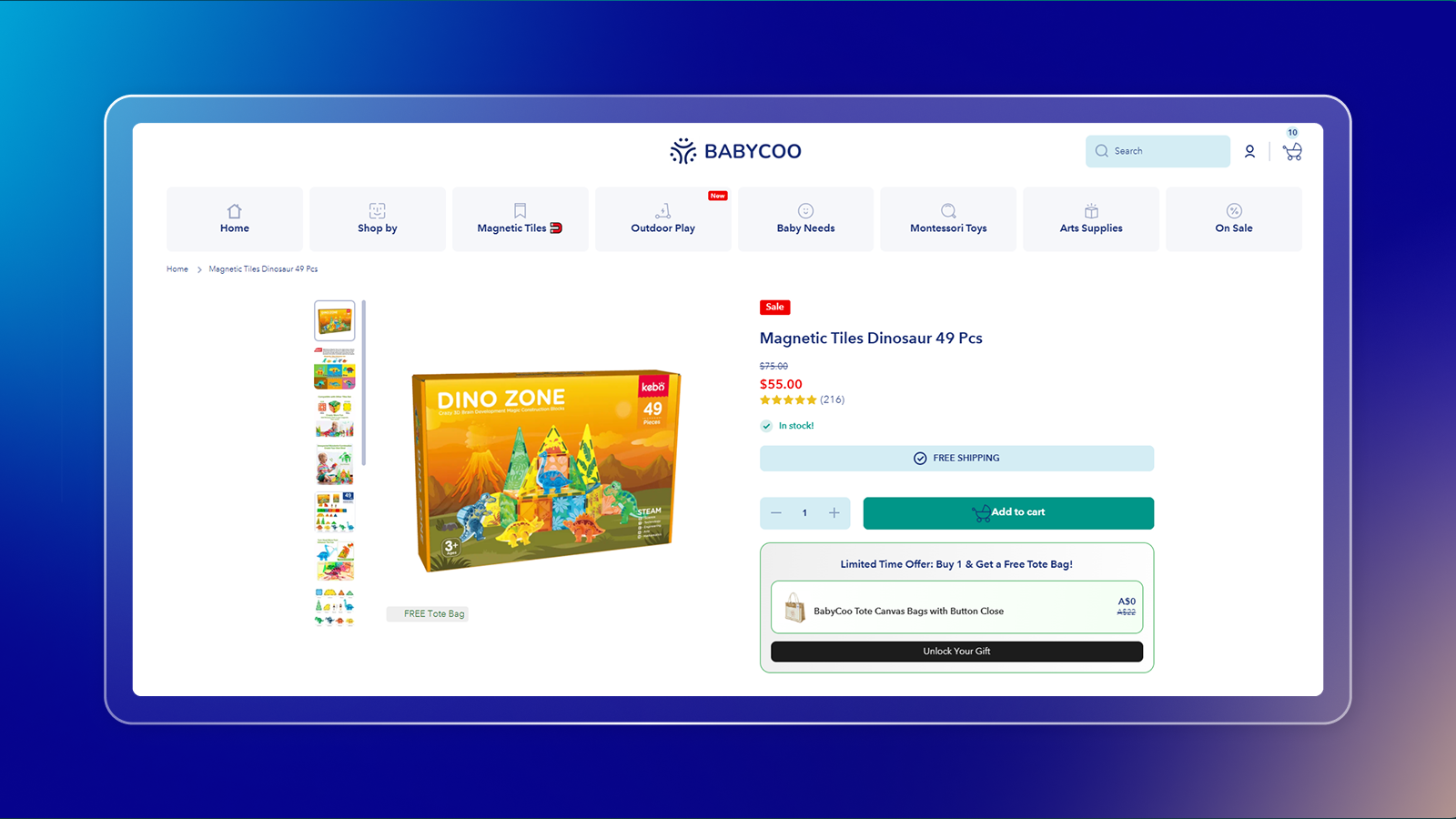 BabyCoo premium product badges and congrats bar for free gift promotions