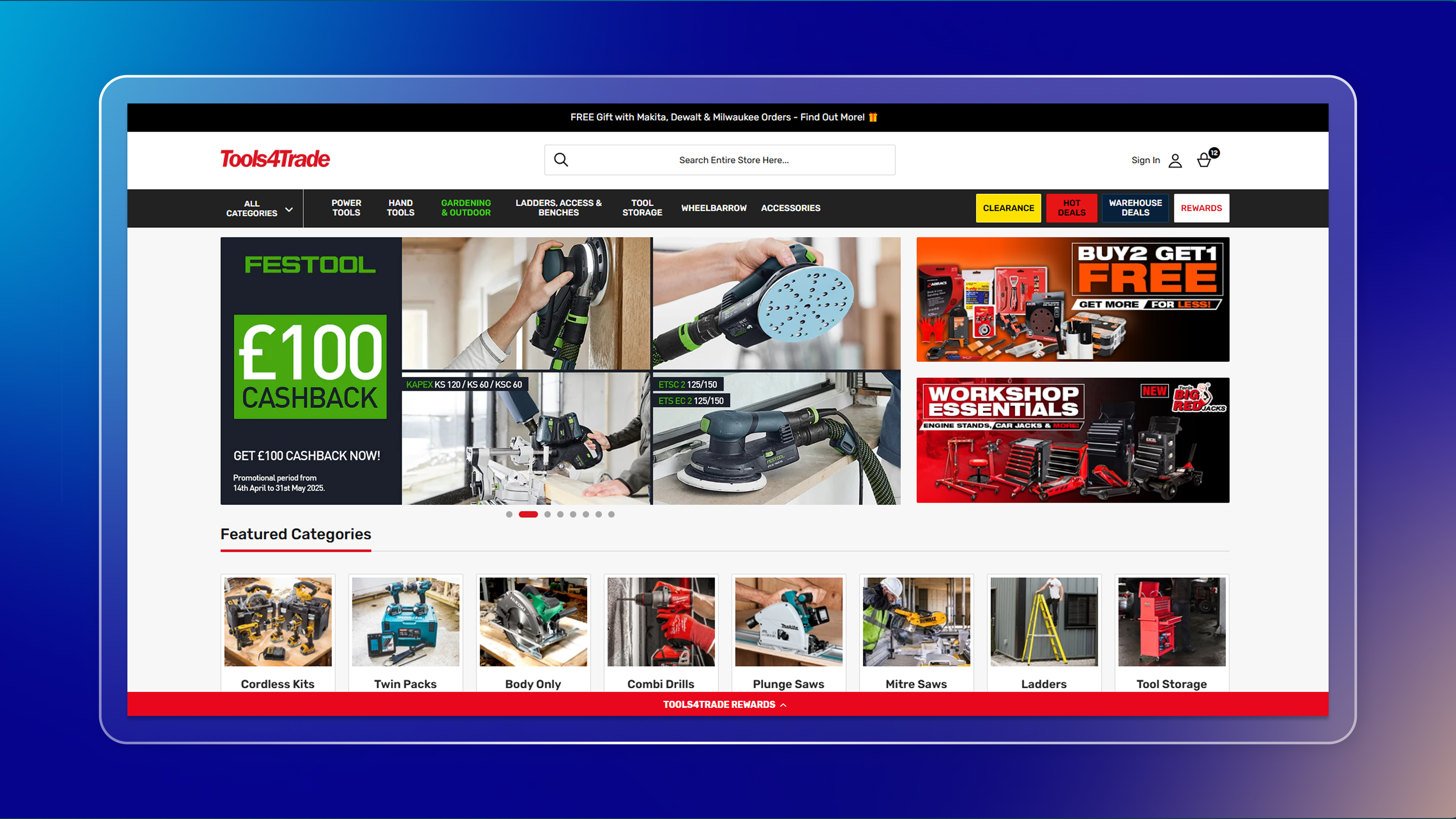 Tools4Trade online store featuring premium power tools and accessories