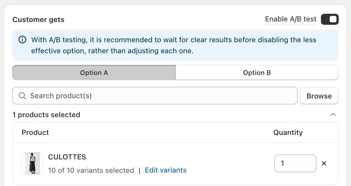 Select the supplementary item in the customer gets
