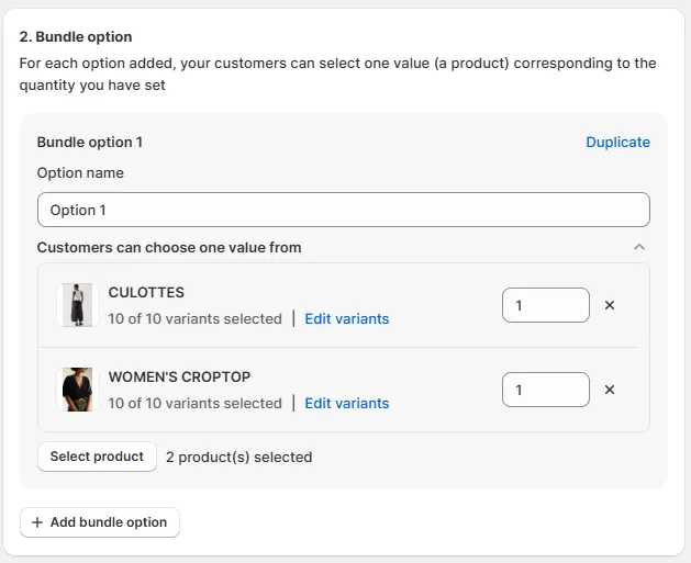 Under Bundle option settings